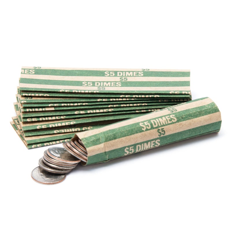 CAROUSELCHECKS Dime Coin Wrappers, 100 Flat Striped Coin Wrappers - Image 1